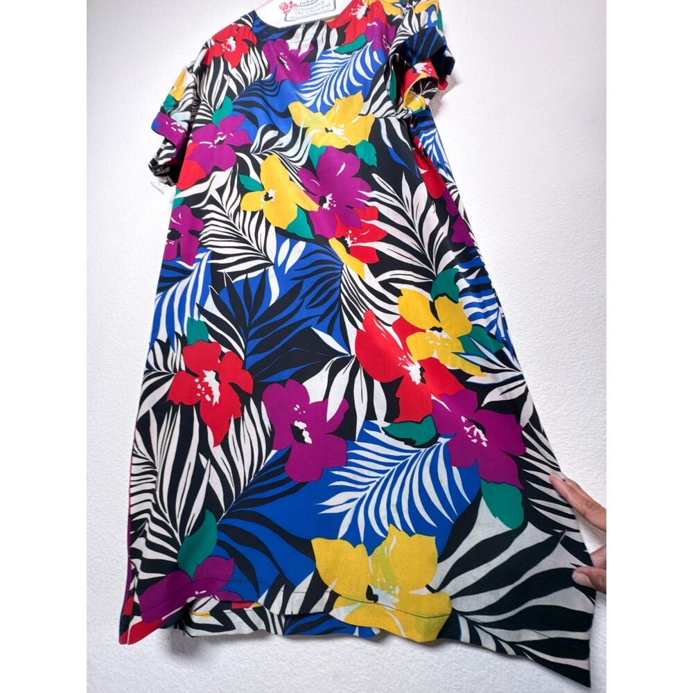 Vintage Christian Dior Silk Tropical Floral Shift Dress Size 14 - Picture 10 of 16